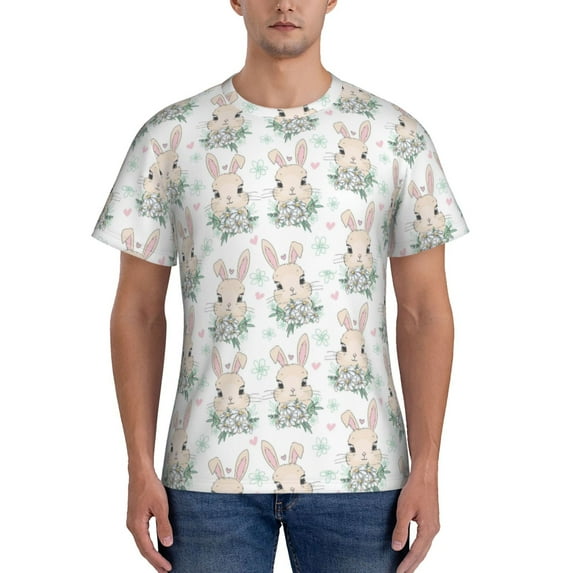 Qekee Rabbit And Flower Classic Fit T-Shirt Men's Shirt Men's Tight Short Sleeves for Exercise, Running, Mountaineering - Rabbit And Flower