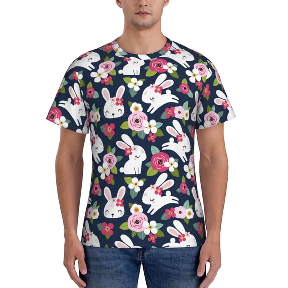 Qekee Rabbit And Rose Classic Fit T-Shirt Men's Shirt Men's Tight Short Sleeves for Exercise, Running, Mountaineering - Rabbit And Rose