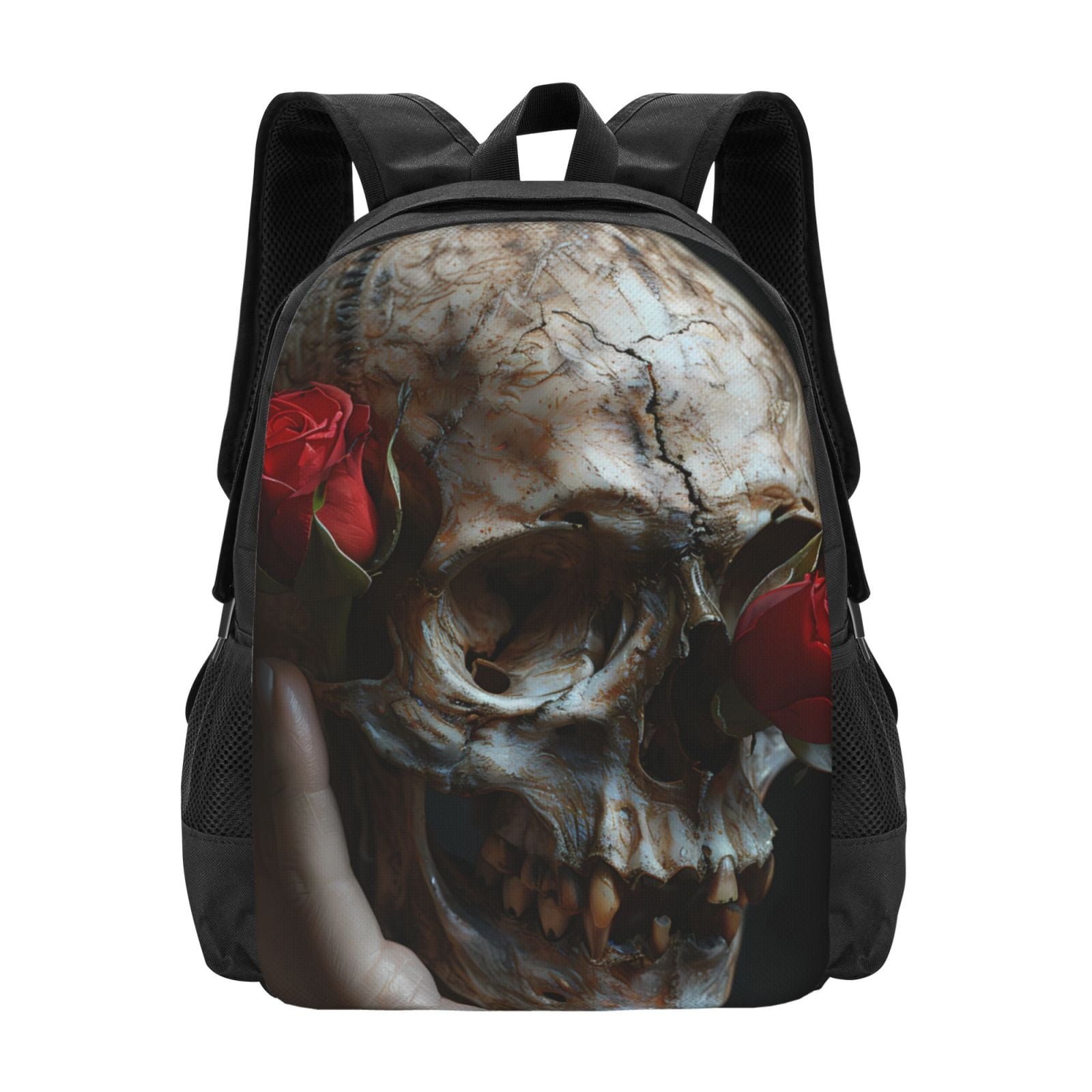 Qekee Realistic Rose Skull for Travel Laptop Backpack for womem and men