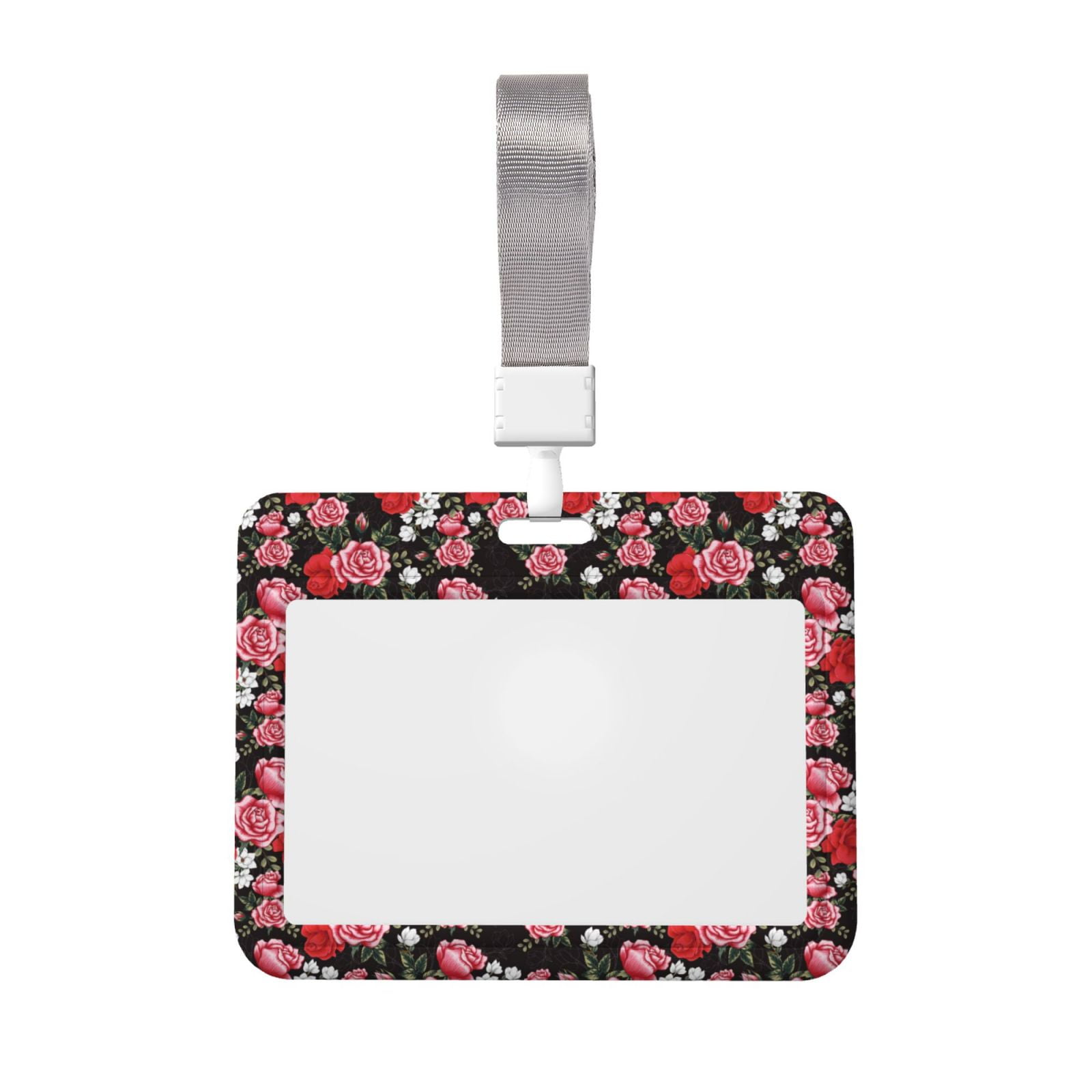Qekee Rose Flowers Print Card Badge Holder,Clear Name Tag ID Card ...