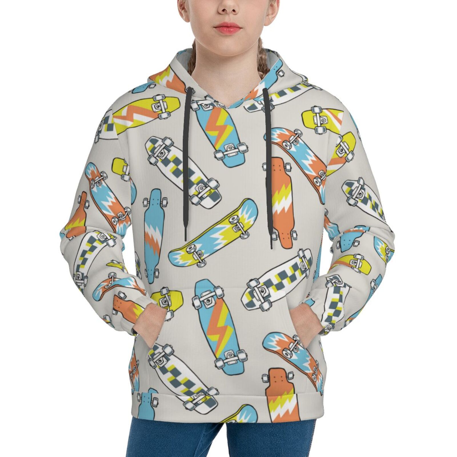 Qekee Skateboard for Youth Hoodies Sweatshirt Boys and Grils Hoodies Pullover Hoodie Medium