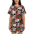 thumbnail image 1 of Qekee Skull and Roses Women's Pajama Set Short Sleeve Sleepwear Summer Home Wear with Pockets Soft Short Sleeve Shirt - Skull and Roses, 1 of 9