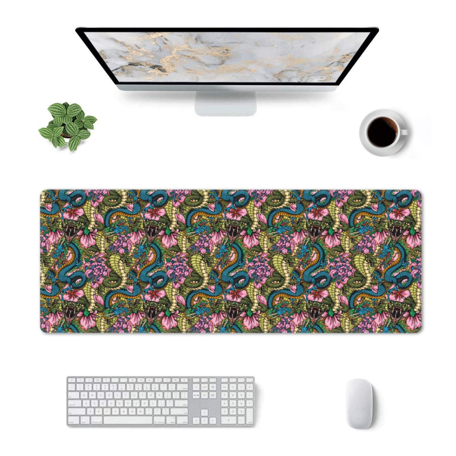 Qekee Snake And Flower Print Mouse Pad,Desk Pad Protector,Office Desk ...