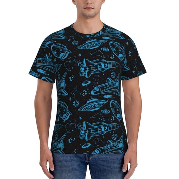 Qekee Spacecraft Classic Fit T-Shirt Men's Shirt Men's Tight Short Sleeves for Exercise, Running, Mountaineering - Spacecraft