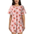 thumbnail image 1 of Qekee Strawberry Women's Pajama Set Short Sleeve Sleepwear Summer Home Wear with Pockets Soft Short Sleeve Shirt - Strawberry, 1 of 9