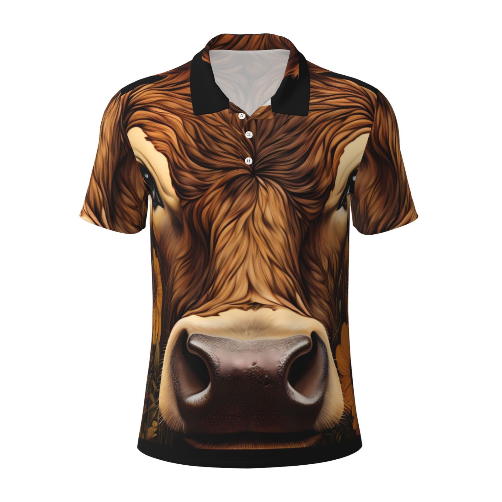 Polo Cow Pattern Qekee Sunflower Butterfly Cow for Mens Polo Shirts Casual Short Sleeve ...