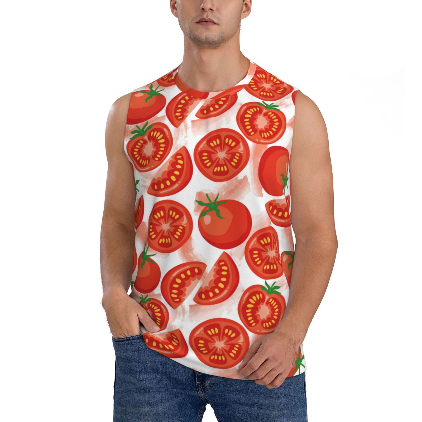 Qekee Tomatoes print Men's Tank Top Sleeveless Tees Casual Sport T