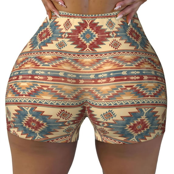 Qekee Traditional Tribal Aztec Women Workout Shorts, Sports shorts, Scrunch Butt Lifting Gym Shorts, Breathable Soft - X-Large