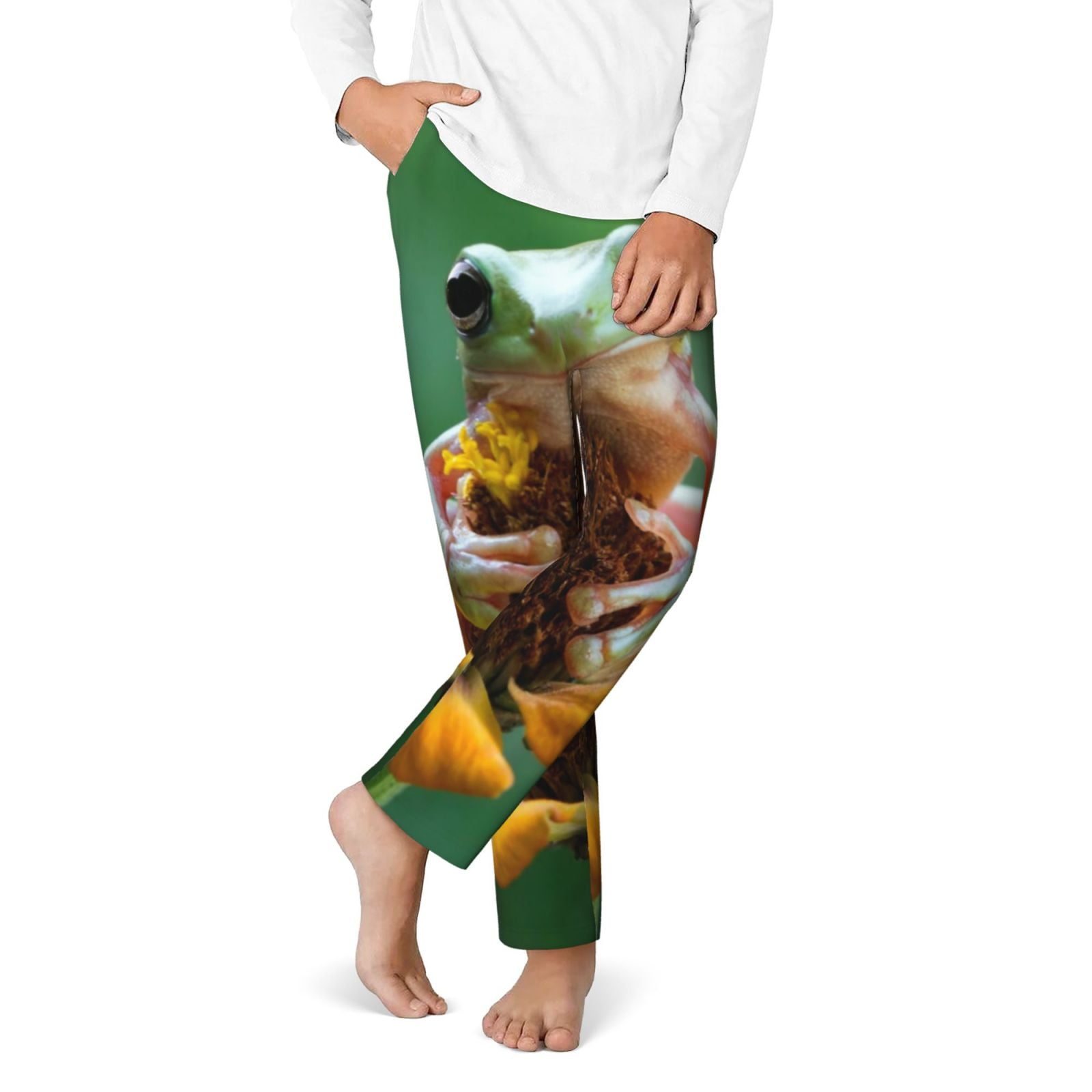 Qekee Tree Frog Sitting On Sunflowes Print Kids Pajama Pants, Teenagers ...