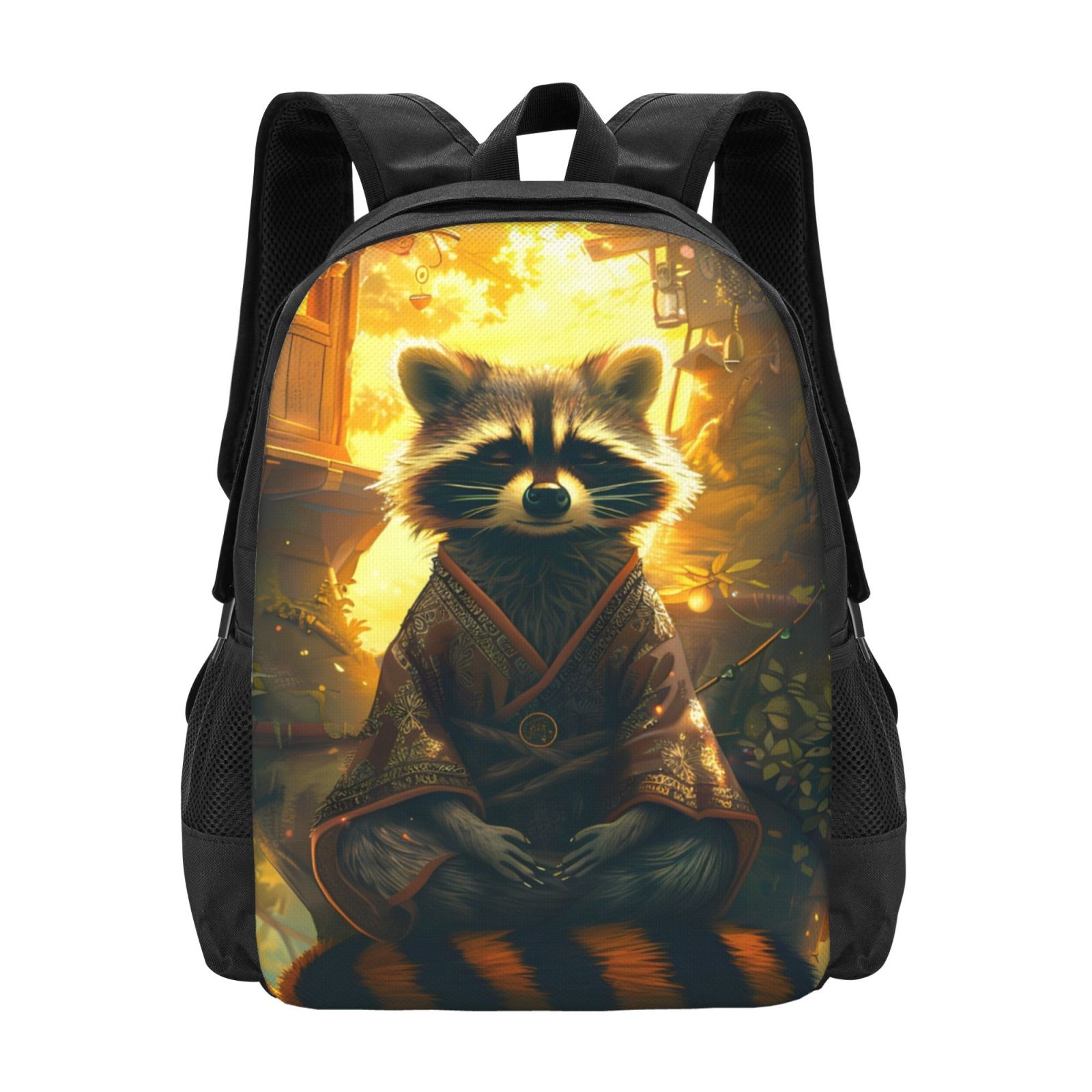 Led Raccoon Backpack Qekee Tree Meditating Raccoon for Travel Laptop Backpack for womem and ...