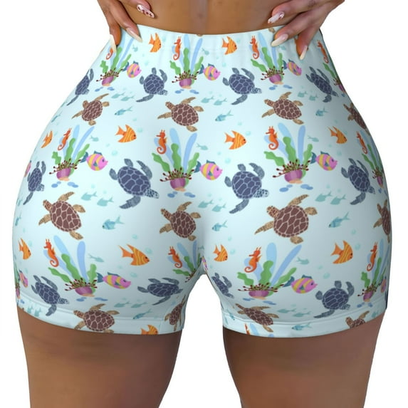 Qekee Turtle Women Workout Shorts, Sports shorts, Scrunch Butt Lifting Gym Shorts, Breathable Soft - X-Large