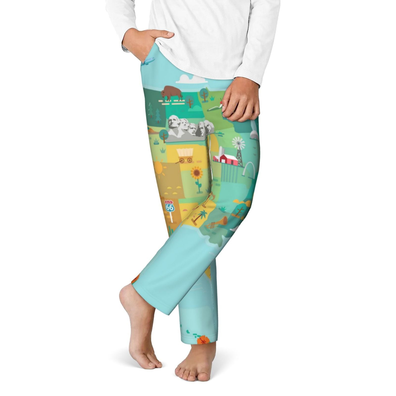Qekee USA Tourist Map Print Kids Pajama Pants, Teenagers' Bottom ...