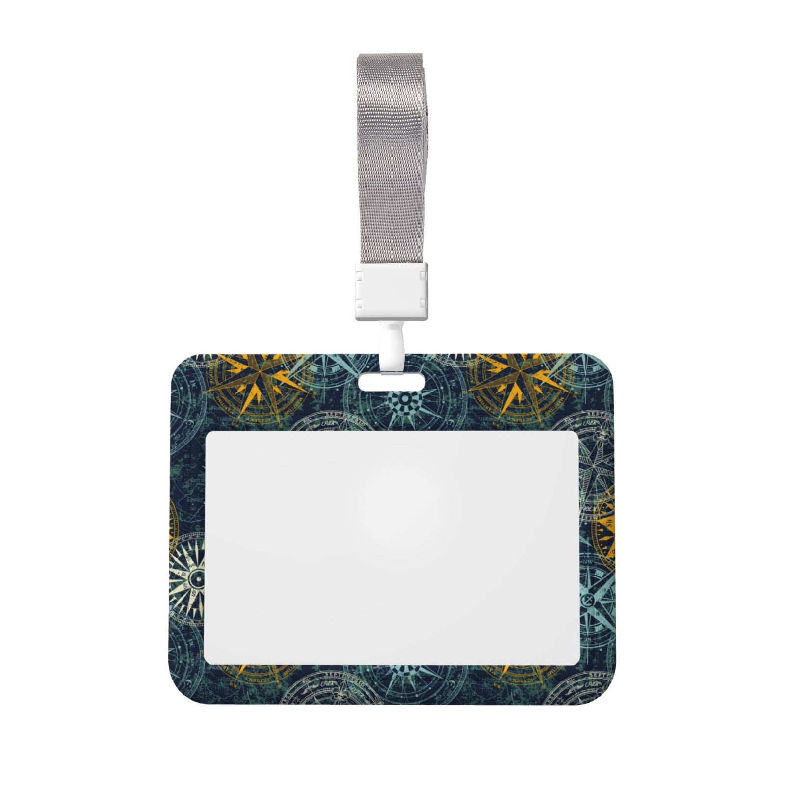 Qekee Vintage Compass Print Card Badge Holder,Clear Name Tag ID Card ...