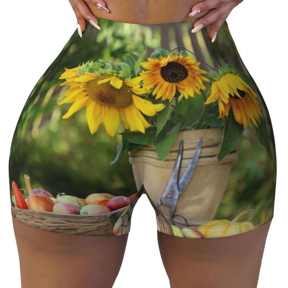 Qekee Vintage Wooden Bucket Women Workout Shorts, Sports shorts, Scrunch Butt Lifting Gym Shorts, Breathable Soft - Large