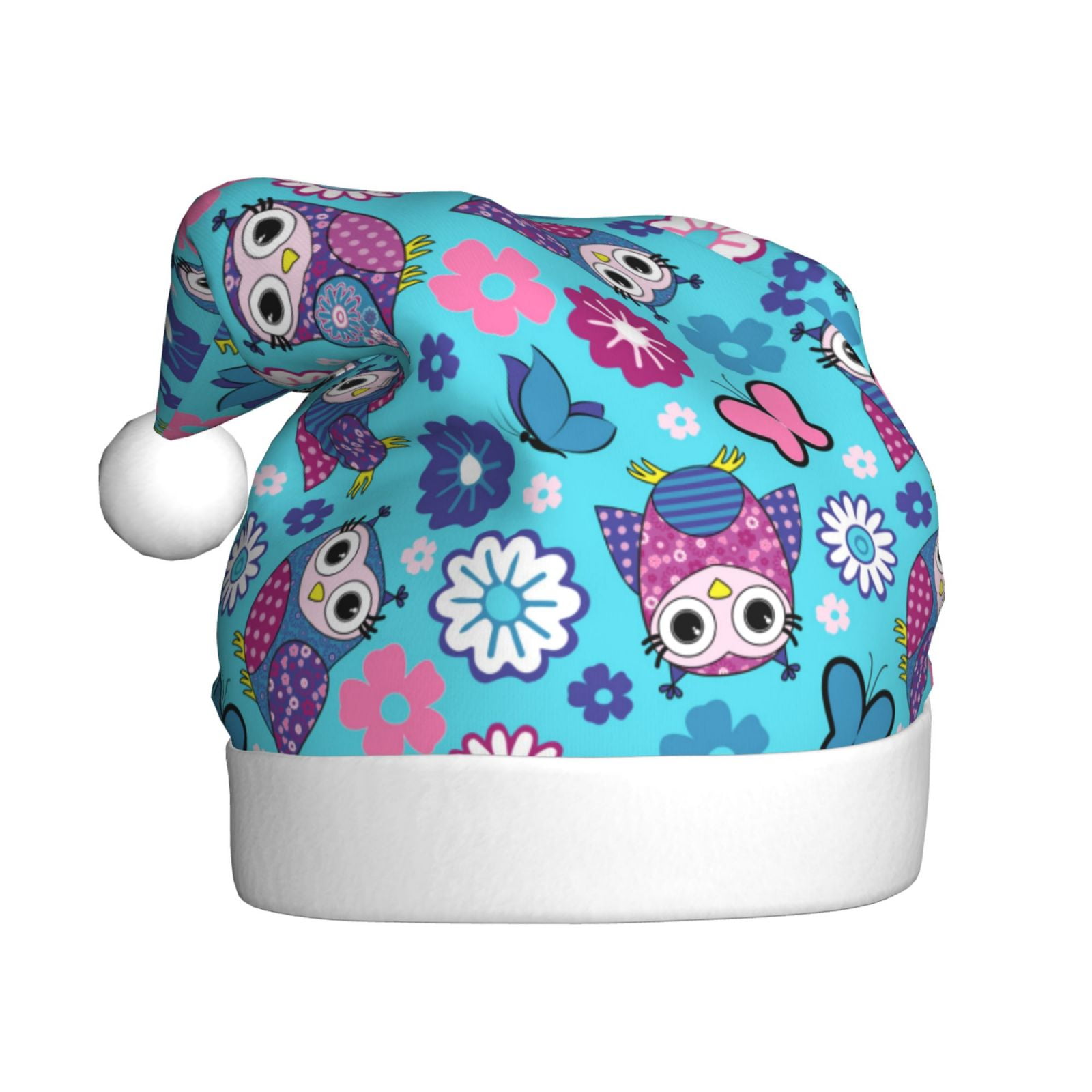 Qekee Wls And Flowers for Fluffy Red Santa Hats Set Plush Brim and