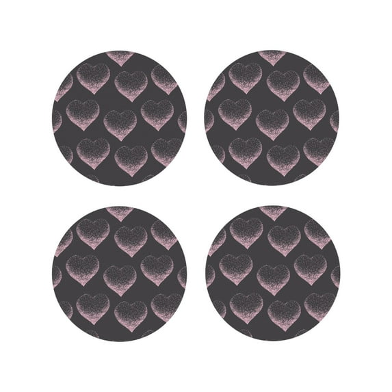 Qekee pink hearts Print PU Leather Absorbent Coasters,Leather Coasters Set for Cups Drinks, 4" Coasters 4 Pcs for Coffee Bar Home Decor-Round Shape