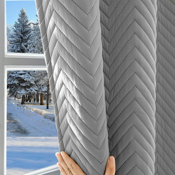 Qelus 100% Blackout Thermal Curtains for Winter, Rod Pocket Cold Blocking Thick Quilted Curtain Windproof Soundproof for Living room, Bedroom, 55''x 69'', Gray, 1 Panel