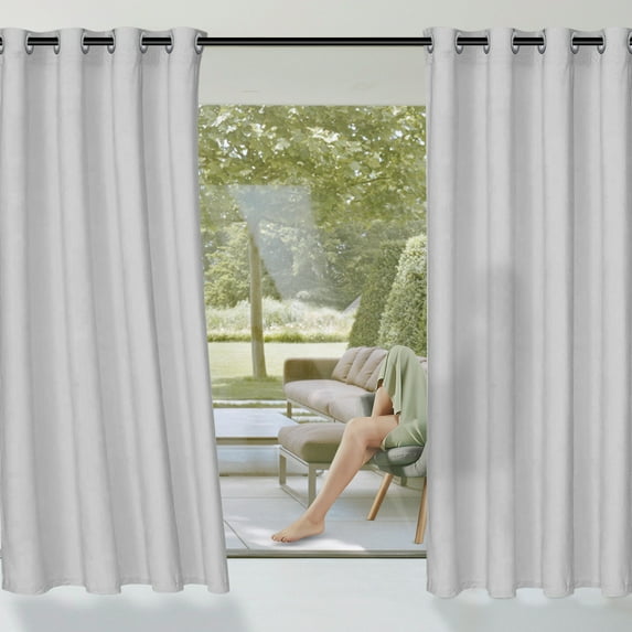 Qelus 2 Panel Outdoor Sheer Curtains for Patio Waterproof, 52 x 108 Inch Light Filtering Voile Grommet Indoor Outdoor Curtains for Porch Pergola, Gray