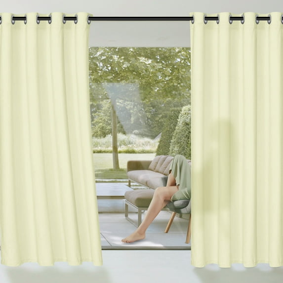 Qelus 2 Panel Outdoor Sheer Curtains for Patio Waterproof, 52 x 96 Inch Light Filtering Voile Grommet Indoor Outdoor Curtains for Porch Pergola, Beige