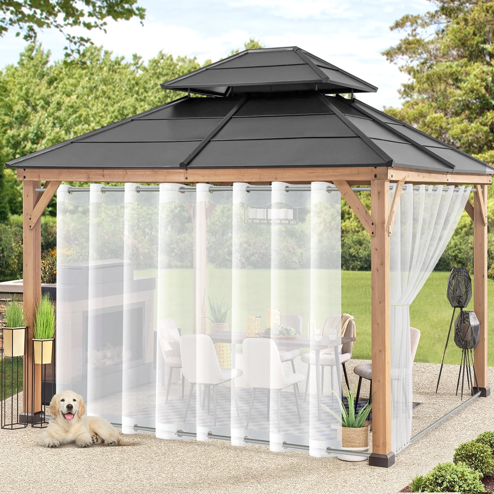 Qelus Outdoor Sheer Curtains for Patio Waterproof, 71in Wide Sheer Curtain Top & Bottom Grommet Windproof Outdoor Curtain for Porch Yard, 1 Panel, White