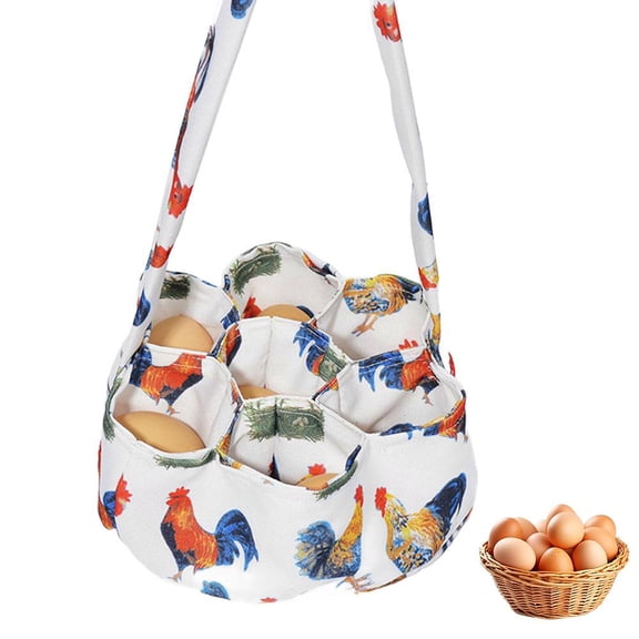 QenASHaing 1 Pieces Egg Basket, Mini Egg Collecting Bags Gathering Basket with 7 Pouches for Easter Farmhouse Chicken Hen Duck Goose Housewife Garden Transporting Storage, 8 x 2.6 Inch