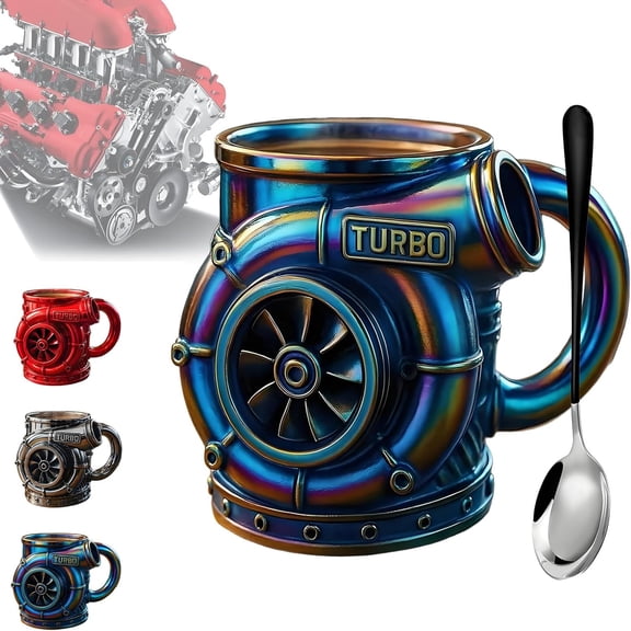 QenASHaing 13oz Retro Engine Mug, V8 Engine Turbo Mug, 3D Mechanical Coffee Cup, Resin Exterior with Stainless Steel Lining Cup, Best Select for Car Enthusiasts, Mechanics & Gearheads