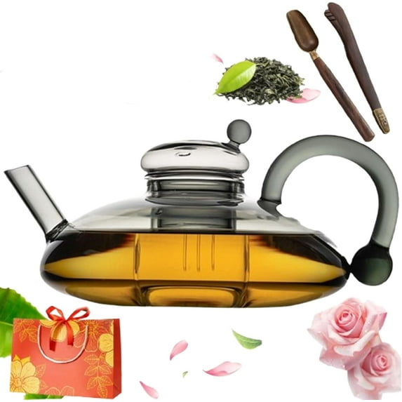 QenASHaing 2026 Upgrade 24 OZ Luxury Glass Teapot with Warmer,Automatic Electric Kettle with Tea Infuser,Teapot and Cup Set with Warmer,New Year Christmas Gift for Tea Lover