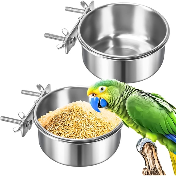 QenASHaing 3 Pack Stainless Steel Bird Feeding Bowls with Clamp, Food and Water Dishes for Parrot Cockatiel Budgie Conure Parakeet Small Pets