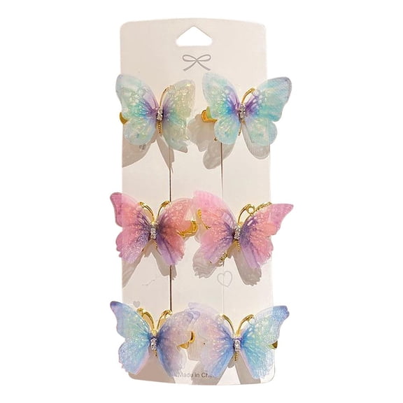 QenASHaing 6-Pack Alloy Butterfly Hair Clips, Cute Kids Hair Accessory with Secure Grip, for Girls Bangs Side Hair Party School Hairstyles