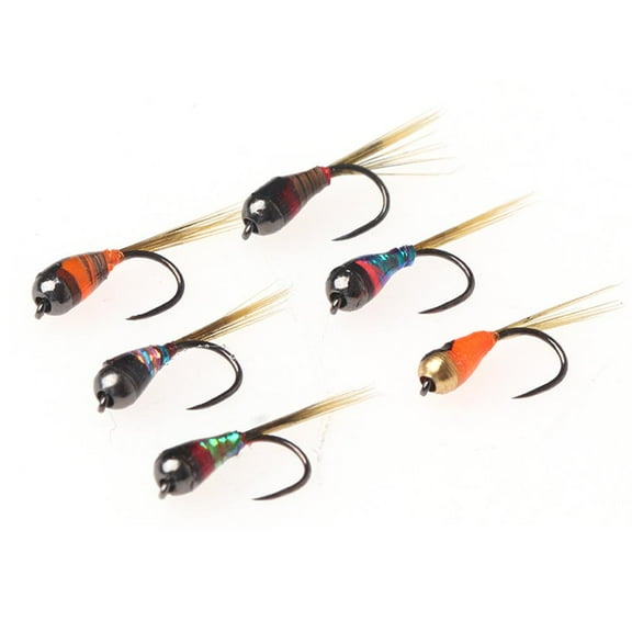 QenASHaing 6 Tungsten Perdigon Nymph Flies 14# Metal, Quick-Sink Beadheads for Trout Grayling, Fly Fishing Assortment for Streams Rivers Deep Pools