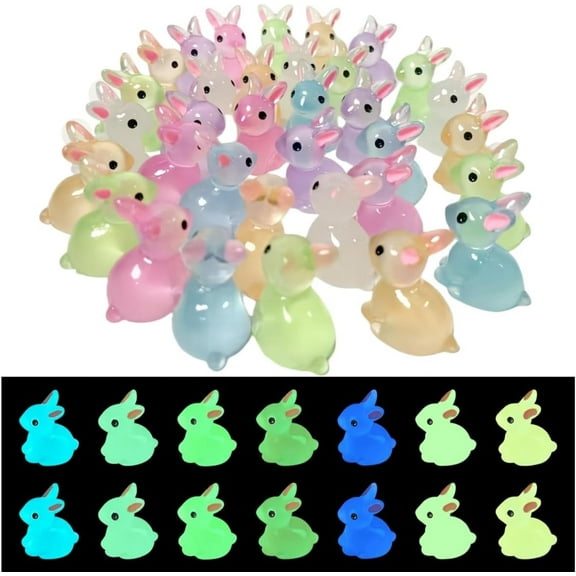 QenASHaing 60pcs Easter Luminous Mini Resin Bunny,Glow in Dark Resin Rabbit Figures for Fairy Garden Easter Egg Fillers Landscape DIY Terrarium Crafts(6 Colors)