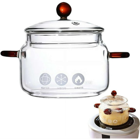 QenASHaing Double Ear Glass Stew Pot, Heat Resistant Borosilicate Cookware with Lid, Transparent Large Capacity Saucepan for Home Kitchen Cooking