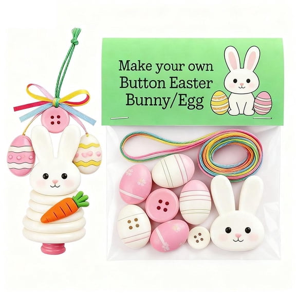 QenASHaing Easter Button Craft Kit for Kids, DIY Bunny Egg and Carrot Art Set, Colorful Plastic Button Craft Supplies, Creative Educational Spring Activity for Home Classroom Party