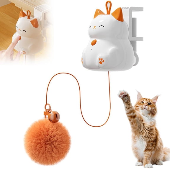 QenASHaing Electric Automatic Cat Teaser Toy, Lifting Interactive Play Ball with Clamp Hook Suction Cup, USB Rechargeable Indoor Cat Toy