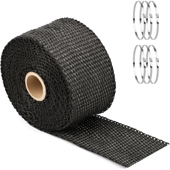 QenASHaing Exhaust Heat Wrap Roll, 1" x 16' Fiberglass Heat Shield Tape, Black Header Wrap with 4 pcs Stainless Ties for Motorcycle Car Truck Exhaust Pipes