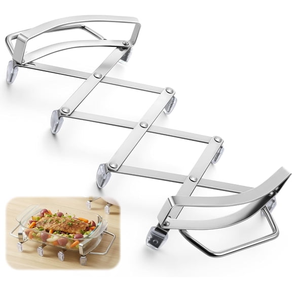 QenASHaing Expandable Trivet with Handles, Stainless Steel Hot Plate Holder with Upgraded Non-Slip Base, Expanding Trivet for Dishes, Casserole Holder
