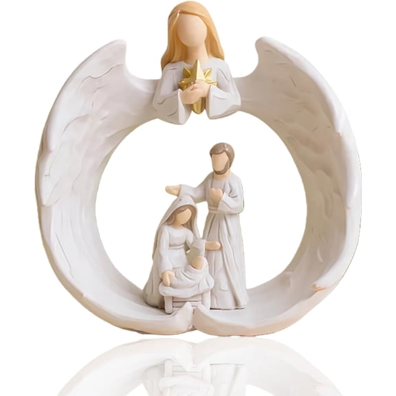 QenASHaing Handcrafted Angel Nativity Scene Figurines, White Resin Angel Statue, Elegant Christian Home Decor for Bookshelf Bedside Living Room