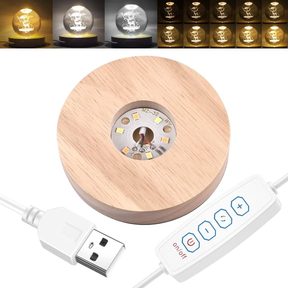 QenASHaing LED Lights Display Base, 7 Colored Round Wooden Lighted Base Stand for Laser Glass Resin Art (No control)