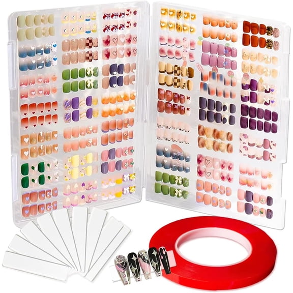 QenASHaing Nail Art Storage Box, Empty Press on Nails Packaging Box Set with Double-sided Adhesive Tape and Arcylic Nail Display Stand Can Be Used to Store and Store Personal Items