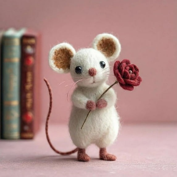 QenASHaing Needle Felted Mouse, Valentine's Day Gift, Charming Handmade Valentine Felt Mice Figurines, Felt Mouse Ornaments Tiered Tray Tabletop Decor, for Festive Home Car Decor