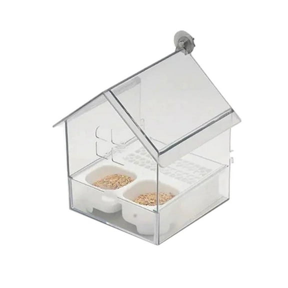 QenASHaing Pull-Out External Parrot Feeder with Dual Chambers, Mess-Free Refill and Clear Level Check for Easy Cleaning, for Window Patio Fence Mounting with