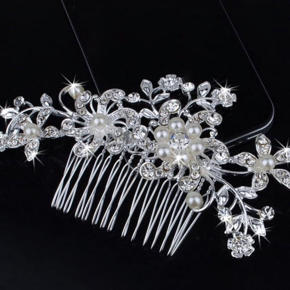 QenASHaing Silver Alloy Rhinestone Hair Comb with Pearl Accents, Durable Shine and Secure Hold, for Wedding Party Prom Updos and Special Occasion Styling