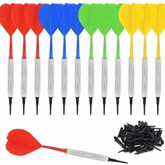12PCS Safety Soft Tip Set with 100 Spare Tips - Lightweight for Beginners, Family Game Night, Party Fun, Electronic & Traditional Dartboards