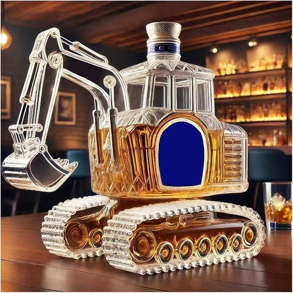 QenASHaing Whiskey Decanter Bottle,3D Excavator-Shaped Whiskey Wine Bottle,Hand Carved Empty Wine Carafe Liquor Storage, Home Bar Office Gift