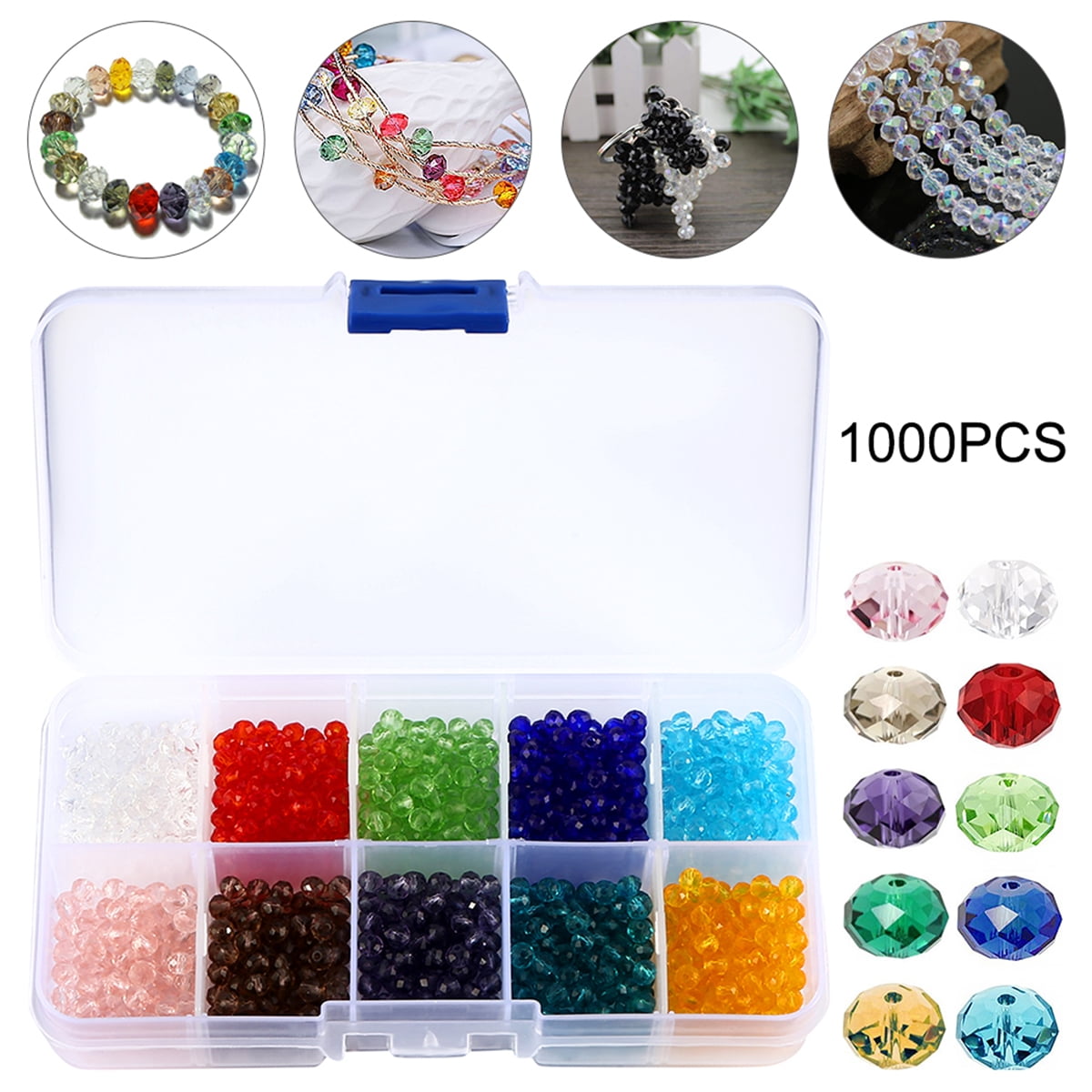 FUYGRCJ, Crystal Glass Beads, 4mm, 10 Colors Assorted Pack of 1000