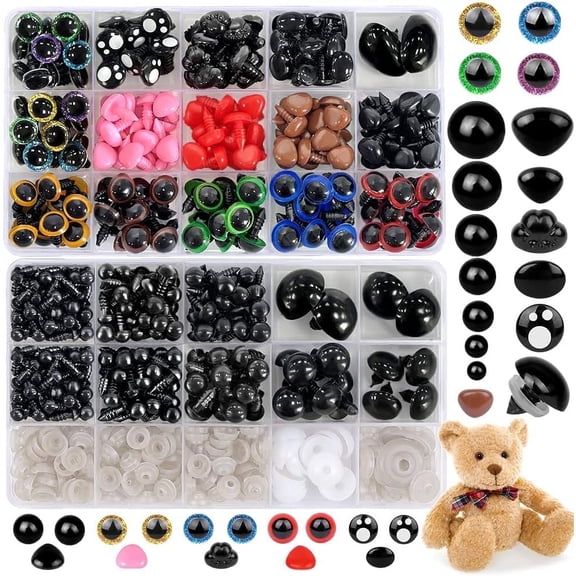 Qenwkxz 1040pcs Safety Eyes and Noses Set 0.24-0.47in Plastic Safety Eyes and Noses with Washers for Crochet Eyes Toy and Stuffed Animals Colorful Doll Eyes for Crafts Bear Doll Making