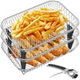 thumbnail image 1 of Qenwkxz 12pcs Air Fryer Accessories 3 Layer Stacking Air Fryer Grill Rack Stainless Steel Dehydrator Rack Rectangular with 8 Silicone Feet 1 Anti-Scald Clip for Double Basket Air Fryer Oven, 1 of 11