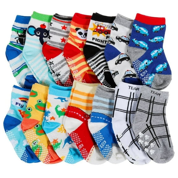 Qenwkxz 14 Pairs Boy Girl with Slip Proof Silicon Strip Toddler Kids Cotton White