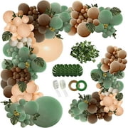 Qenwkxz 142pcs Green Brown Balloon Garland Arch Kit Jungle Wild Woodland Green Balloon Arch Olive Green Gold Coffee Cocoa for Birthday Wedding Shower Party Decorations 5.91in 78.74in