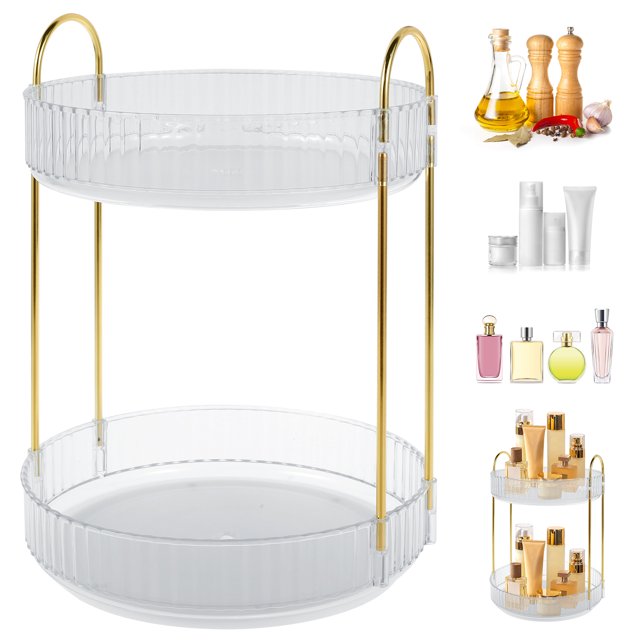 Qenwkxz 2 Tier Rotating Makeup Organizer Holder High Capacity Skincare